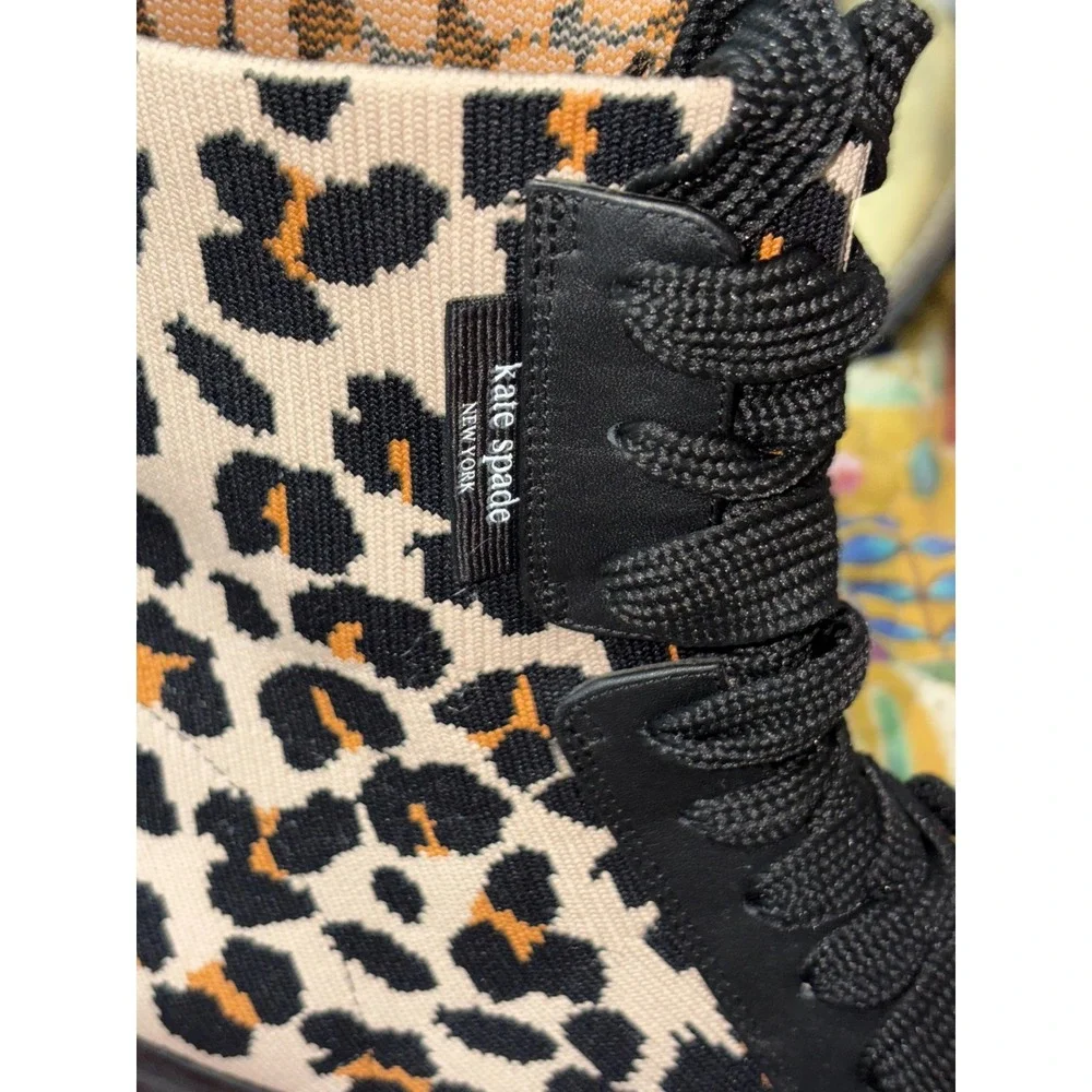 Kate Spade‎ Merigue Boots 9.5 Knit Leather Leopard Lace Up boots NEW